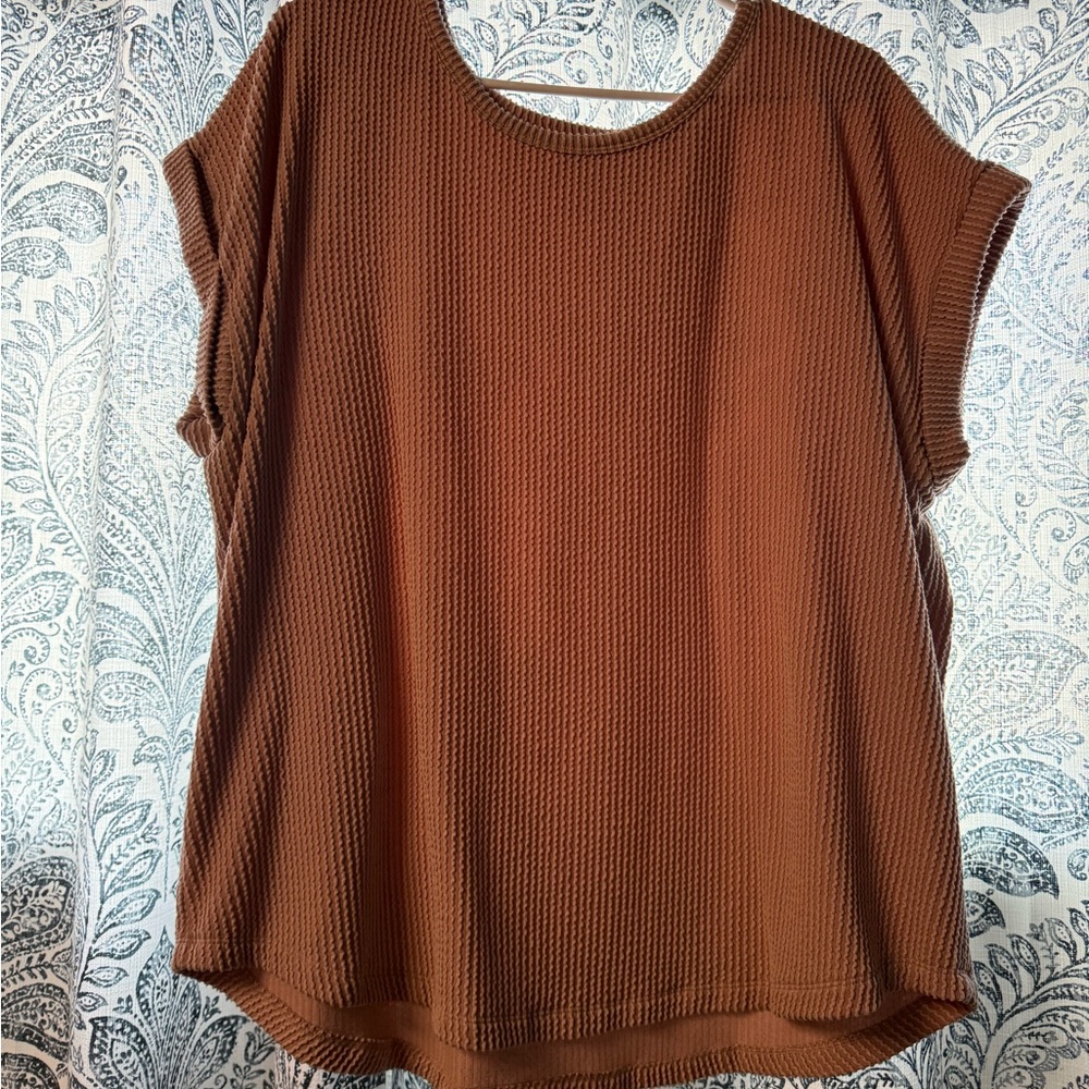 Casual Brown Knit Short Sleeve Top